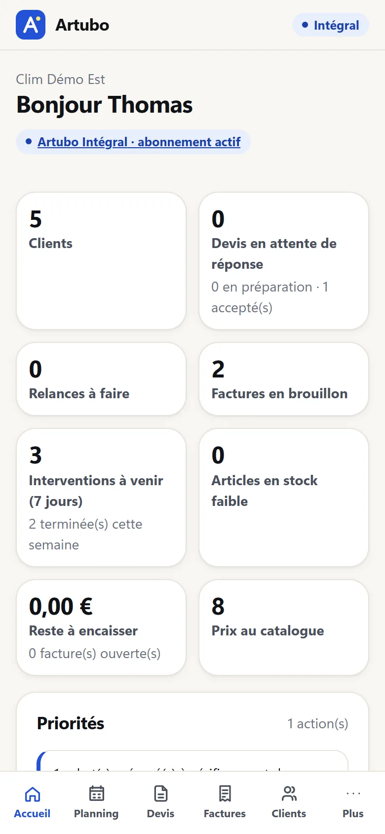 Tableau de bord sur téléphone.